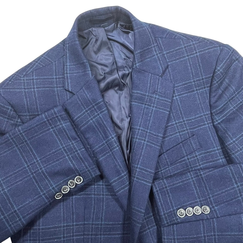 Jos. A. Bank 1905 Sport Coat Mens 42R Navy Blue Plaid Wool Blend Tailored Fit